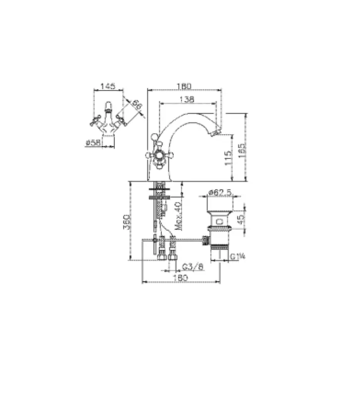Huber Victorian Umývadlová batéria Nerezová oceľ VT0005102A