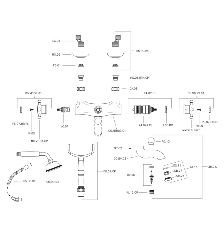 Huber Victorian Thermostatic Bath Mixer  with Handshower Bronze VTT3301027