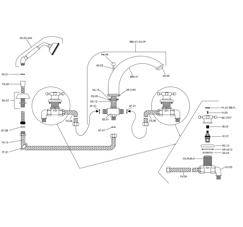 Huber Victorian 4-hole Bath Mixer with Handshower Gold VT0002602G