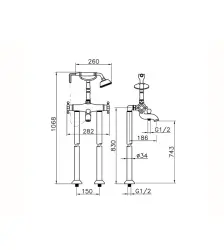 Huber Victorian Stojaca Termostatická Vaňová Batéria s Sprchovou Súpravou Bronz VTT3901027
