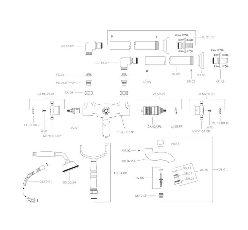 Huber Victorian Standing Thermostatic Bath Mixer with Shower Fittings Stainless Steel VTT390102A