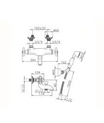 Huber Croisette Termostatická batéria na vaňu s ručnou sprchou Bronz CSD2701027