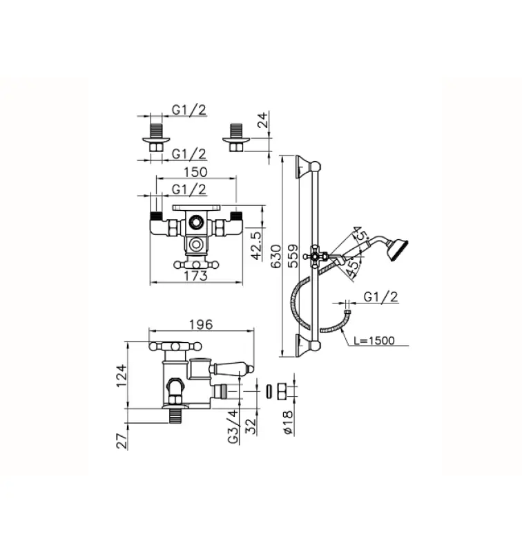 Huber Viktoriánska Termostatická Sprchová Sada Chróm 190R.VT01H.CR