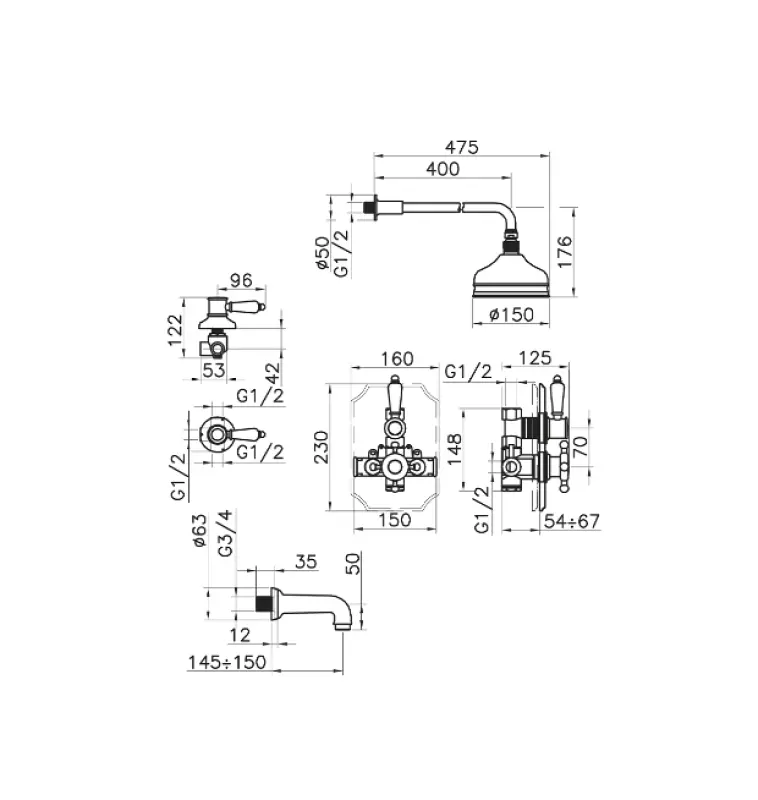 Huber Victorian Termostatická Vstavaná Sprchová Sada RVS 916.VT01H.AC