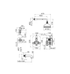 Huber Victorian Termostatická Zástenová Sprchová Sada Zlato 916.VT01H.AG