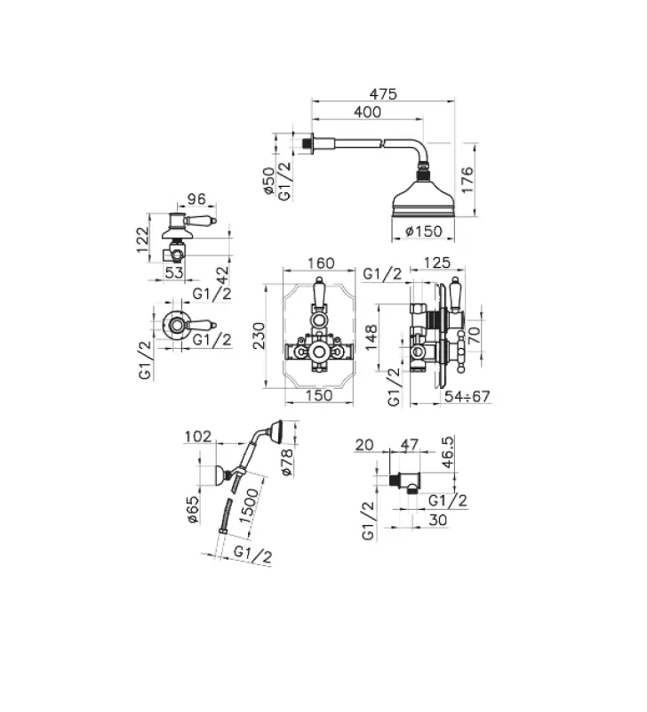 Huber Viktoriánska Termostatická Vstavaná Sprchová Sada Bronz 913.VT01H.BA
