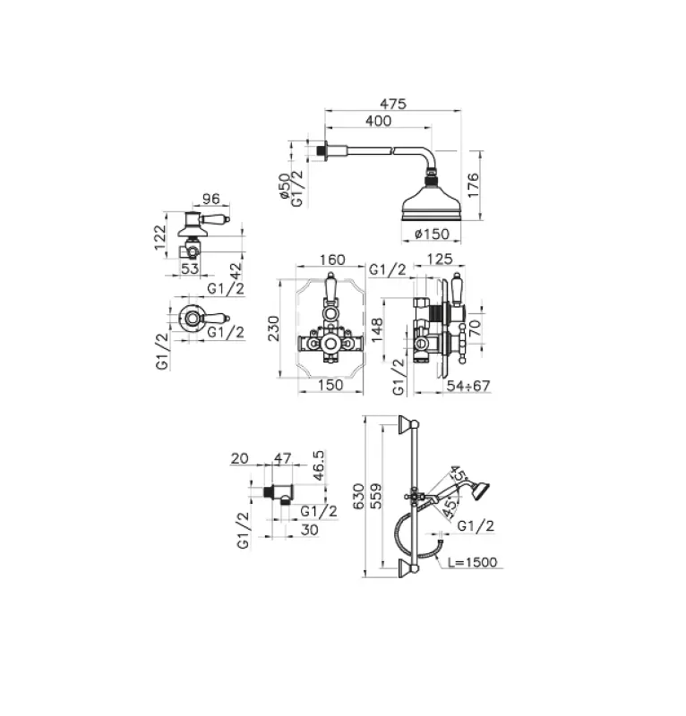 Huber Victorian Termostatická Vstavaná Sprchová Sada RVS 912.VT01H.AC