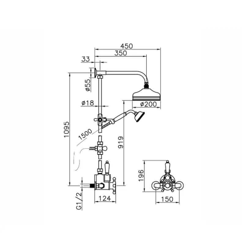 Huber Victorian Termostatická sprchová súprava 20 cm nerezová oceľ 590.VT21H.AC