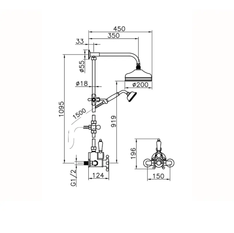 Huber Victorian Termostatická Sprchová Sada 20cm Zlatá 590.VT21H.AG