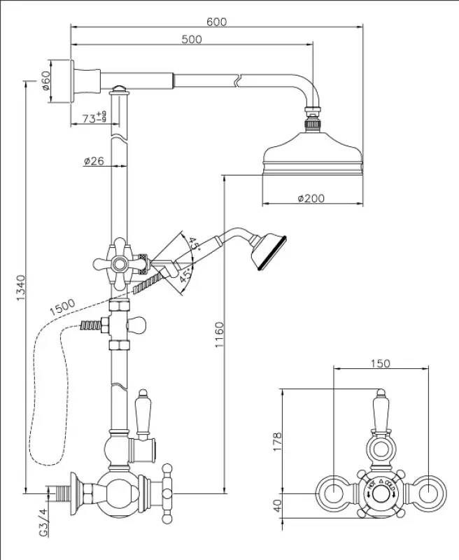 Huber Viktoriánska Termostatická Sprchová Sada 20 cm Bronz 590.VN21H.BA