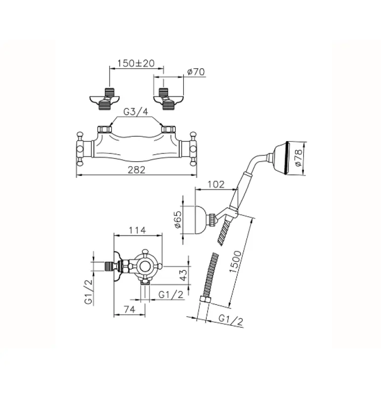Huber Victorian Termostatická Sprchová Batéria s Ručnou Sprchou Bronz VTD0101027
