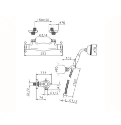 Huber Victorian Thermostatic Shower Mixer with Hand Shower Stainless Steel VTD010102A