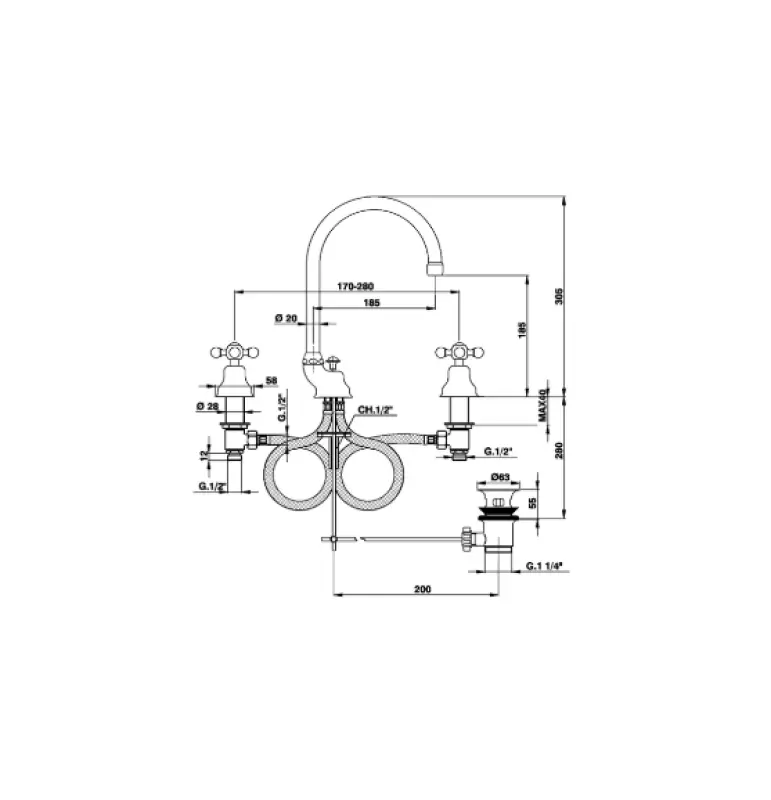 Cisal Arcana Keramická Umývadlová Batéria 3-otvorová Chróm AC00106021