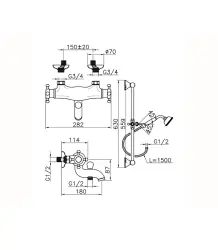 Huber Victorian Termostatická Vaňová Batéria s Sprchovou Súčastou Chróm VTS2701021