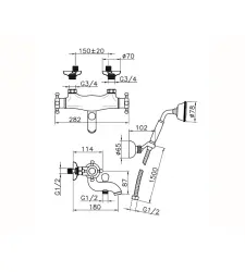 Huber Victorian Termostatická Kúpeľová Batéria s Sprchovou Sada RVS VTD270102A