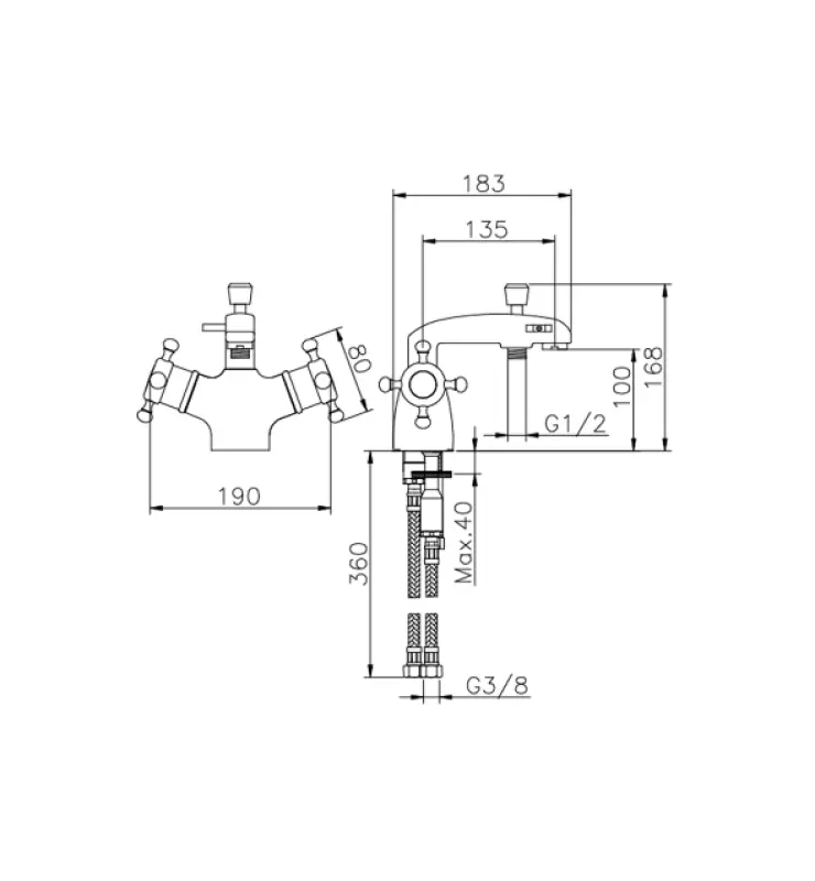 Huber Victorian Thermostatic Bath Mixer for Bath Rim mounting Chrome VTT6201021