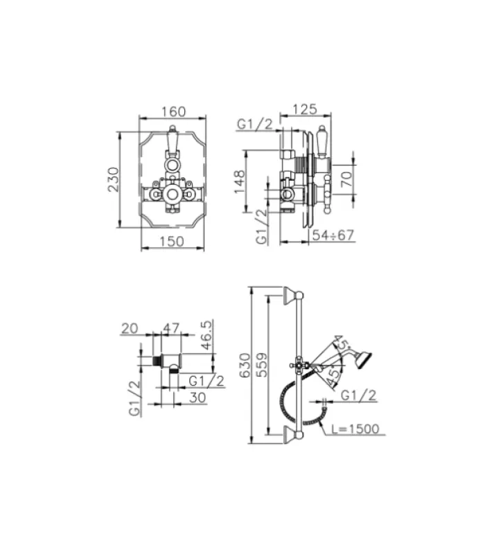 Huber Victorian Thermostatic Built-in Shower Set with Sliding Rail Bronze 910.VT01H.BA