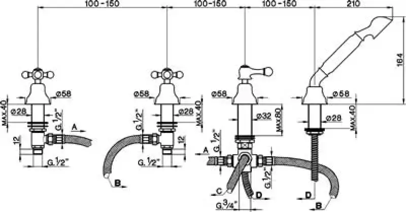 Cisal Arcana Keramische 4-gats badmengkraan voor badrandmontage Brons AC00029027