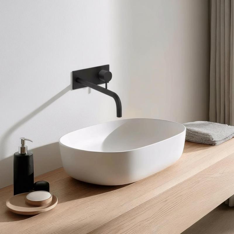 Waterevolution Flow vstavaná umývadlová batéria s krycou doskou matná čierna s výpusťou 25 cm T1161BPR-25