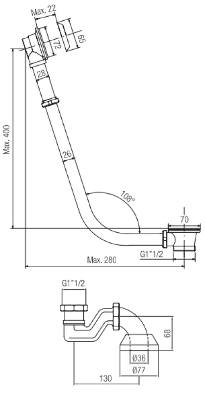 PB odtok s retiazkou pre voľne stojacu vaňu zlato 1208677002