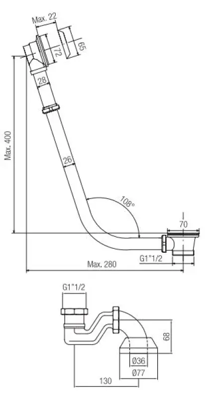 PB odtok s reťazou pre voľne stojacu vaňu chróm 1208677012