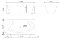 Solid-S Samostatne vaňové kúpeľné kúpeľne Recto z materiálu Solid Surface, Corian, rozmery D180 x Š93 x V55 cm, matná biela, posledný kus na sklade