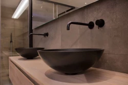 Solid-S Pure Umyvadlo na dosku, okrúhle, matná čierna, šírka 41 x výška 14 cm, bez prepadového otvoru, so zátkou z materiálu Solid Surface, 1208775662