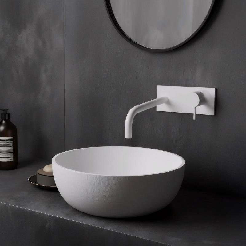 Vodovodná batéria Watervolution Flow s krycou doskou, matná biela, s výtokom 21 cm T1161BBR-21