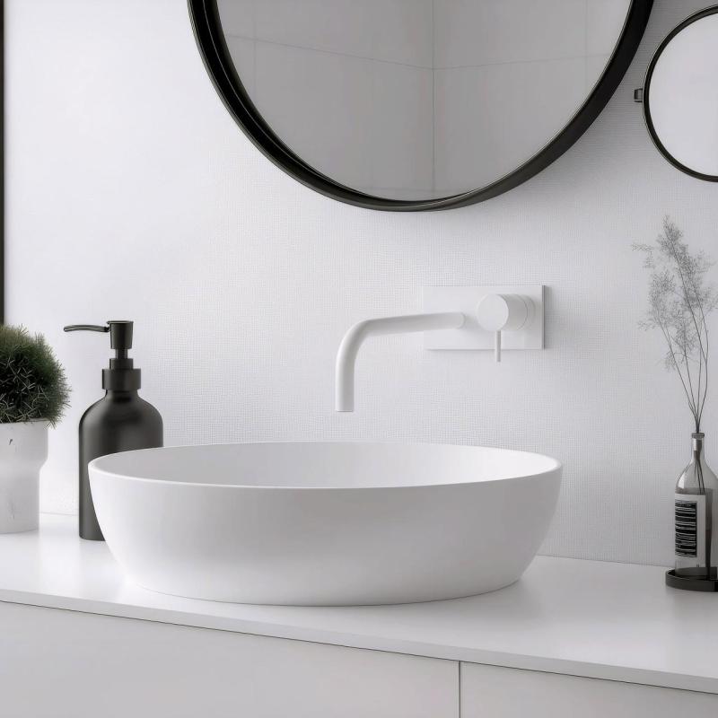 Waterevolution Flow vstavaná umývadlová batéria s krycou doskou matná biela s výtokom 15 cm T1161BBR-15