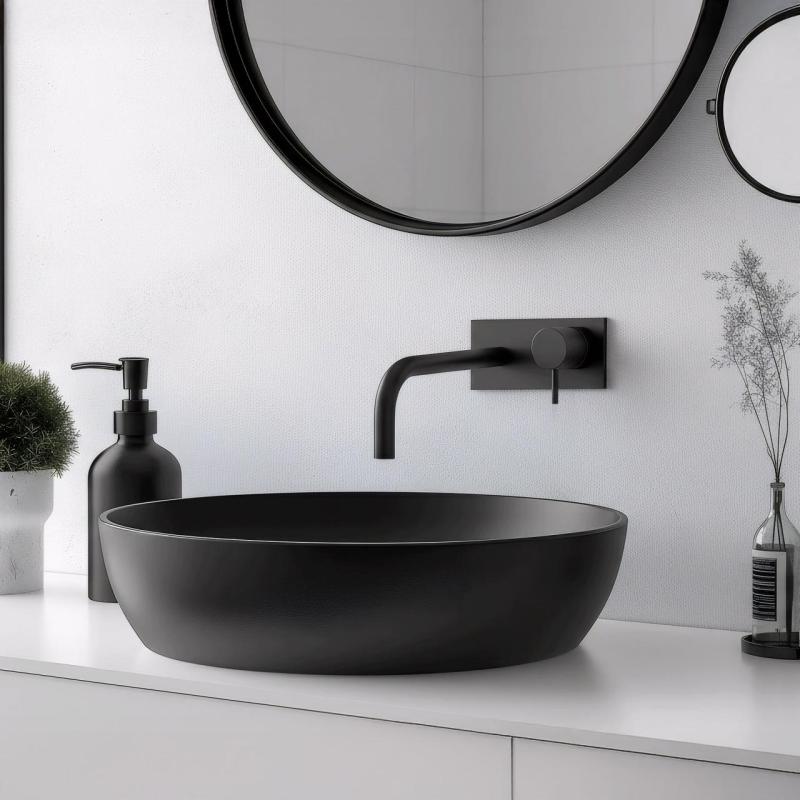 Vodovodná batéria Waterrevolution Flow s krycou doskou, matná čierna, s výtokom 15 cm T1161BPR-15