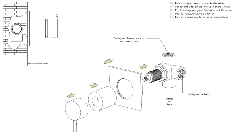 Waterevolution Flow vstavaný 2-cestný prepínač okrúhla rozeta matná biela T1482SBR