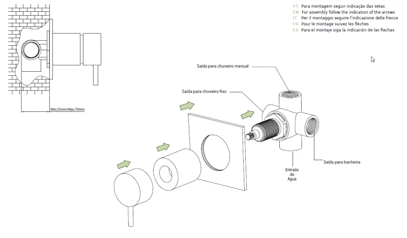 Waterevolution Flow vstavaný 3-cestný prepínač okrúhla rozeta matná čierna T1483SPR