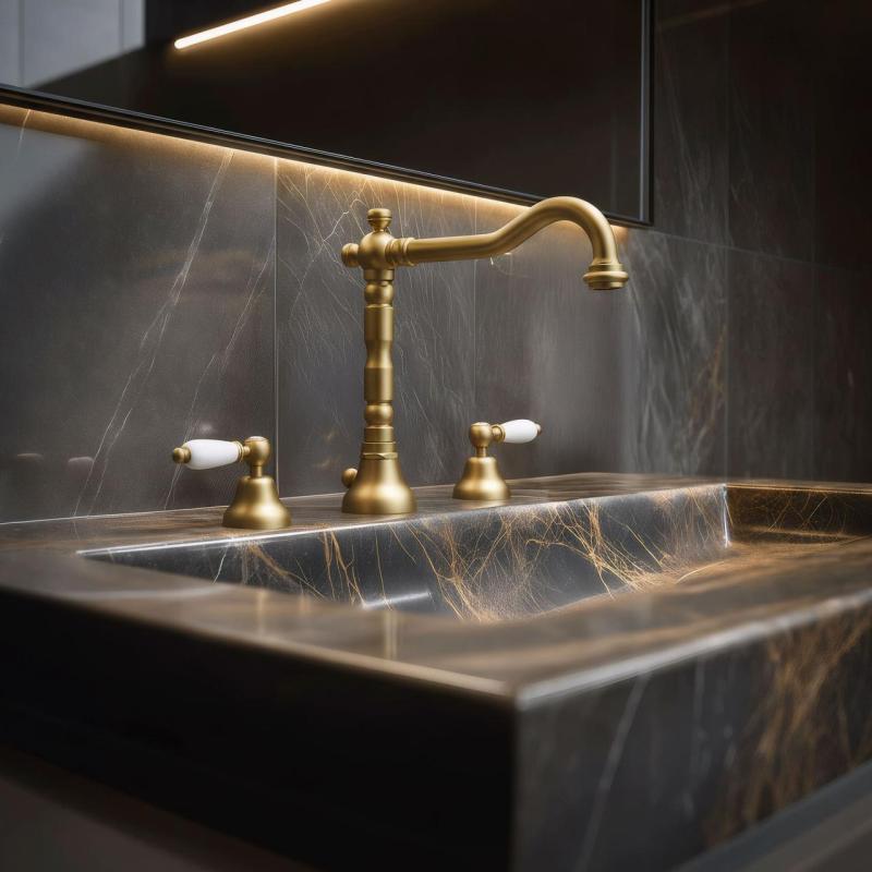 PB klasická batéria, 3-otvorová umývadlová batéria, biele rukoväte, bronz 1208854272