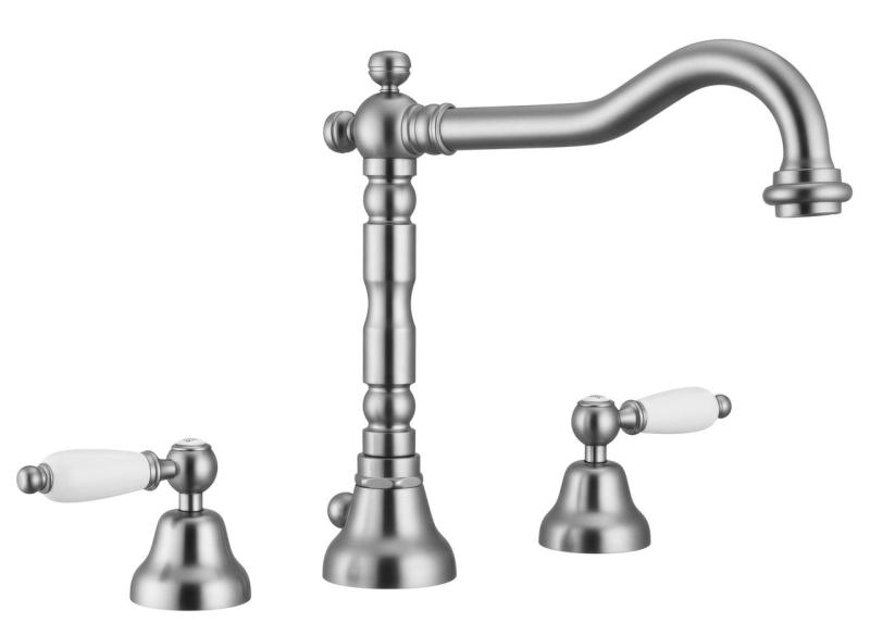 PB klasická batéria 3-otvorová umývadlová batéria Biele rukoväte Nerezová oceľ 1208854282