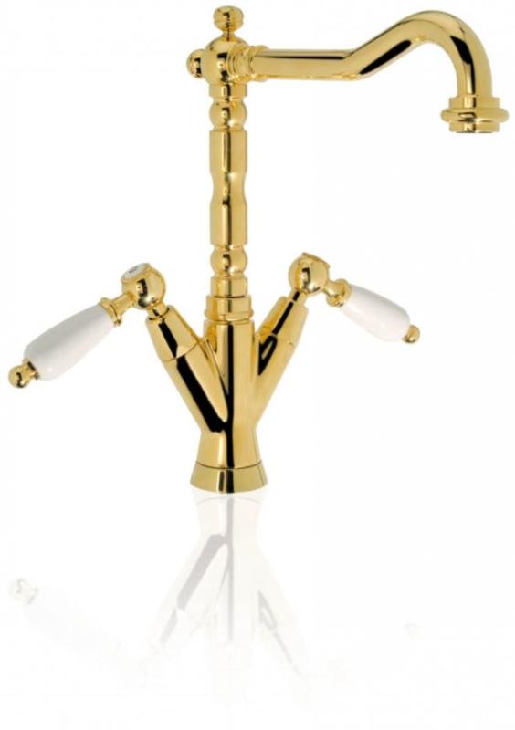 PB klasický kohútik umývadlová batéria Biele rukoväte výtok 18,5 cm Chróm 1208854292