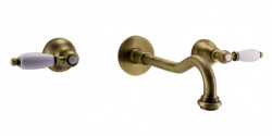 PB klasický vstavaný nástenný kohútik s bielymi rukoväťami, výtok 16 cm, bronz 1208854332