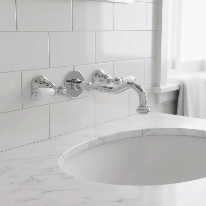 PB klasický vstavaný nástenný kohútik s bielymi rukoväťami, 20 cm výtok, chróm 1208854352