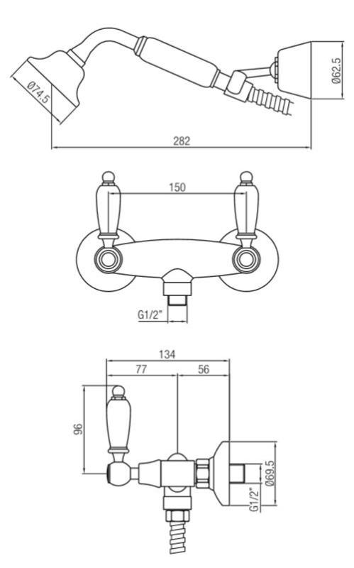 PB klasická batéria sady na sprchu s bielymi rukoväťami Bronz vrátane ručnej sprchy 1208854482