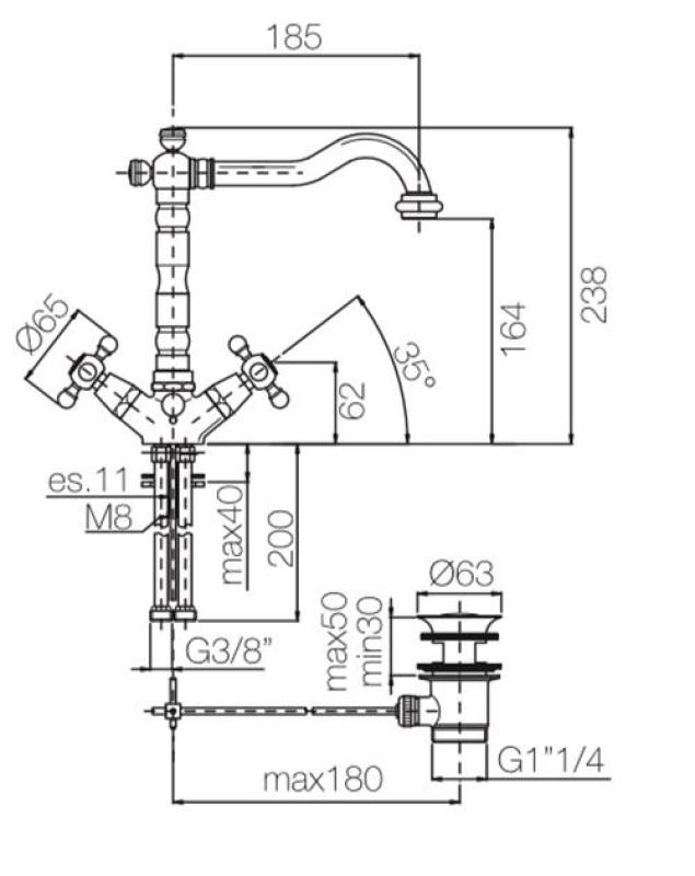 PB klasická umývadlová batéria s hviezdicovými rukoväťami, výtok 18,5 cm Bronz 1208854962