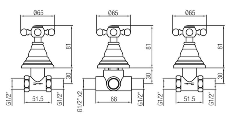PB klasický 3-cestný vstavaný sprchový set s prepínačom a hviezdicovými gombíkmi Chróm 1208855392