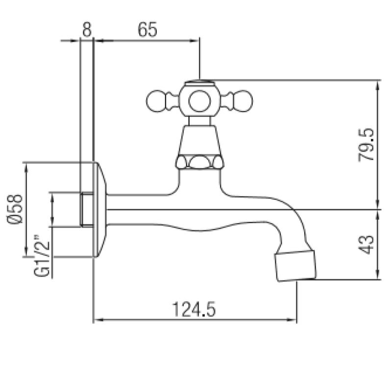 PB klasický nástenný fontánový kohútik s hviezdicovou rukoväťou na studenú vodu, chróm 1208855592