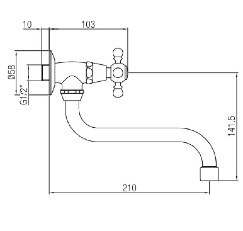 PB klasický nástenný fontánový kohútik s hviezdicovým ovládačom na studenú vodu a dlhým výtokom bronz 1208855632