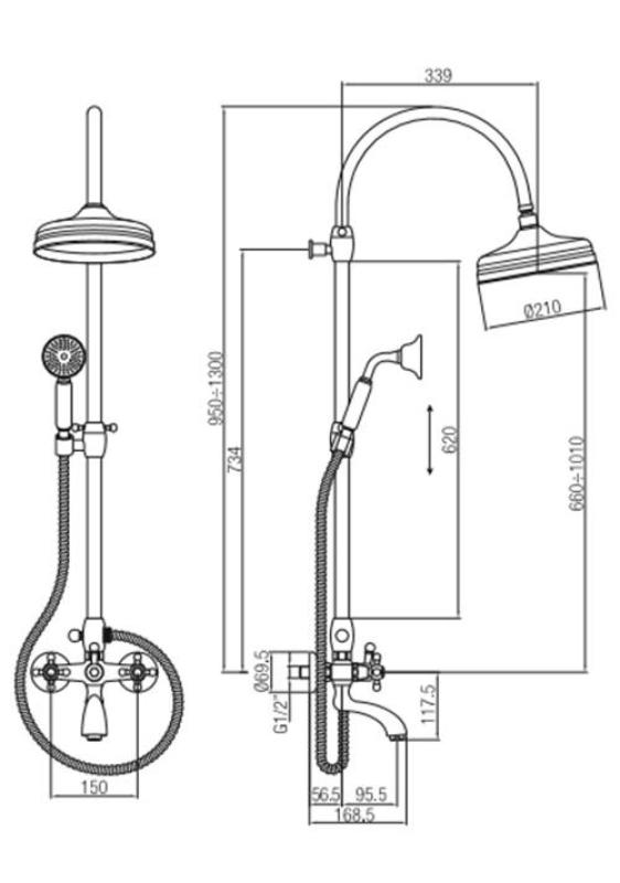 PB klasická nástenná sprchová sada s dažďovou sprchou, hviezdicovými rukoväťami, chróm 1208855862