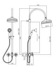 PB Classic Shower set surface-mounted strong-knobs with rain shower telescopic shower column bronze 1208855932
