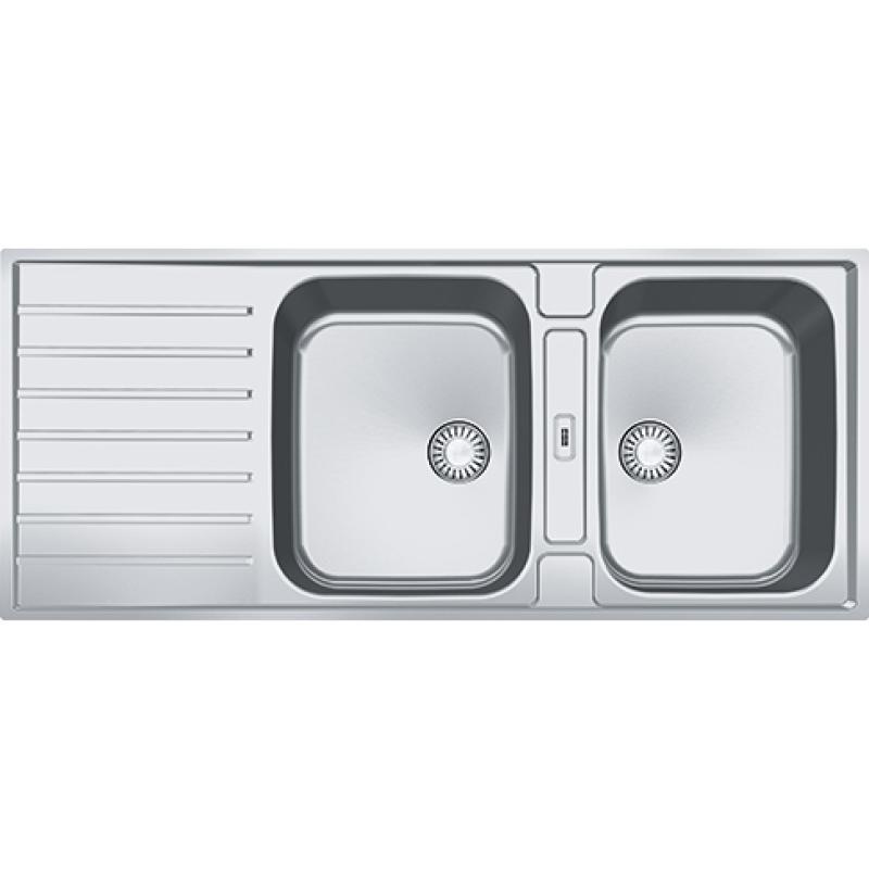 Franke Argos AGX 221 dvojitý nerezový drez s odkvapkávačom, montáž v jednej rovine 116x51cm 127.0635.632