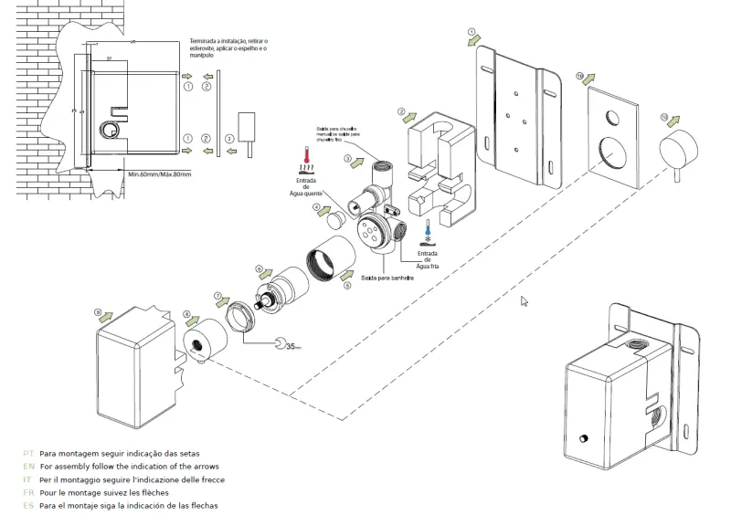 Waterevolution Flow vstavaný sprchový termostat s 2 vývodmi RVS T132TBIE