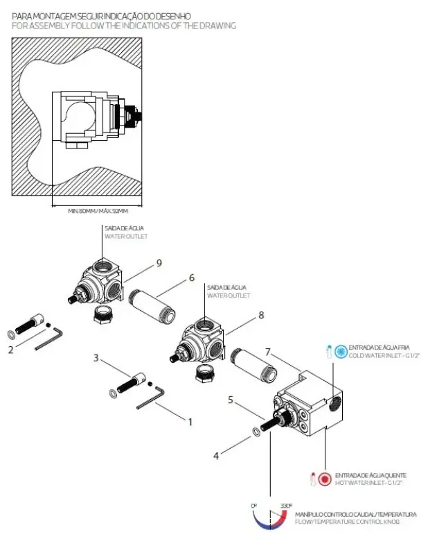 Waterevolution Flow vstavaný sprchový termostat s 2 uzávermi z brúseného mosadzu 1208916452