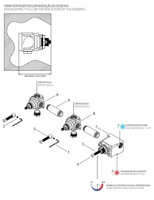 Waterevolution Flow vstavaný sprchový termostat s 3 uzávermi z brúseného mosadzu 1208916462