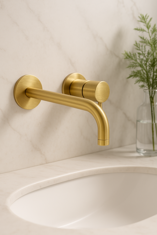 Waterevolution Flow Vstavaná batéria k umývadlu z leštenej mosadze s výtokom 15 cm T116BLE-15