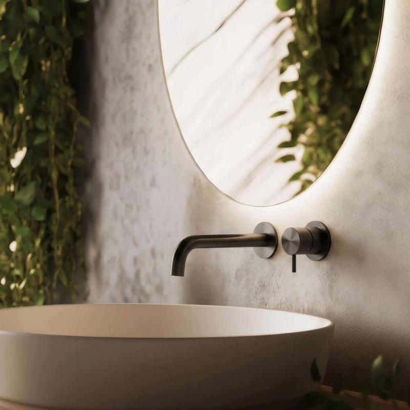 Waterevolution Flow Vstavaná batéria k umývadlu PVD Gun Metal s výtokom 15 cm T116BME-15